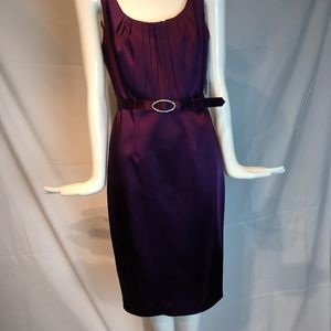 wine colored, belted knee length dress